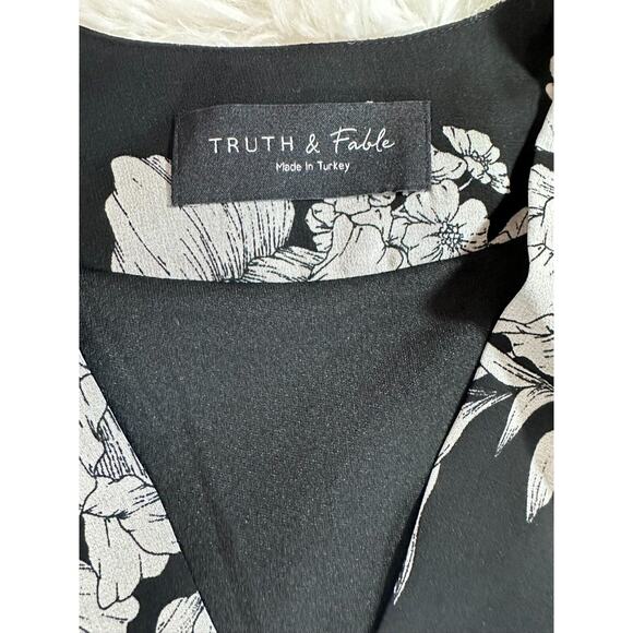 Truth & Fable Black And White Midi Chiffon V Neck Tunic Dress Size XL 3/4Sleeve - Picture 3 of 14